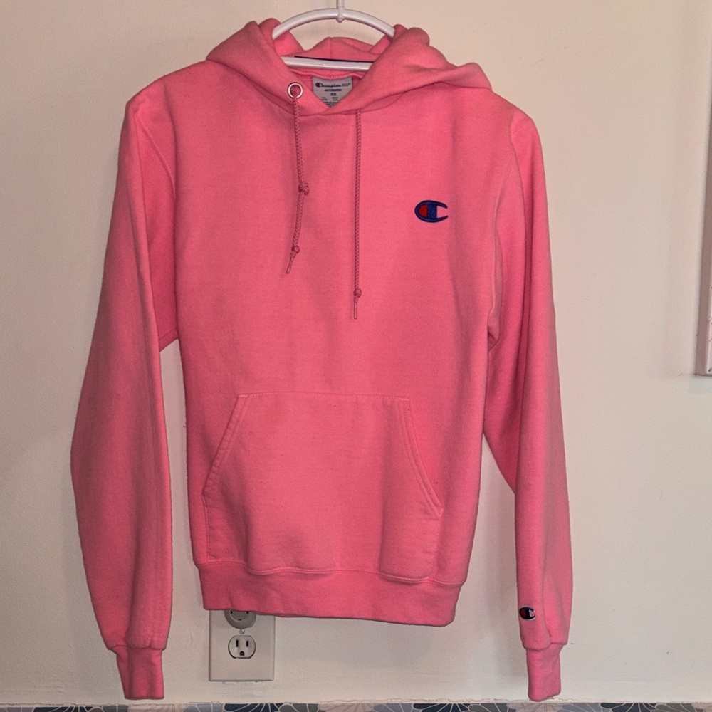 Champion Powerblend Fleece Hooded Sweatshirt Vibrant Pink, Size XS